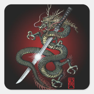 Dragon katana3 square sticker