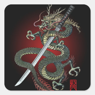 Dragon katana square sticker