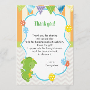 Dragon Kids Birthday Thank You Card Note