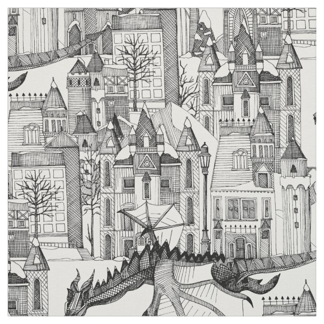 Dragon Kingdom winter white Fabric (Swatch)