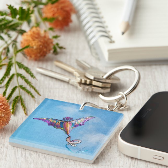 Dragon Kite Digital Art Key Ring (Front Right)