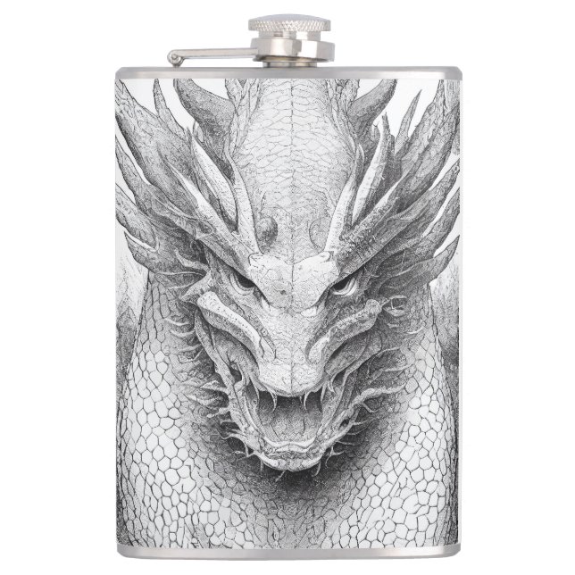 Dragon Legend Wild Nature Illustration Line Epic  Hip Flask (Front)