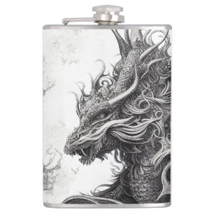 Dragon Legend Wild Nature Illustration Line Epic  Hip Flask