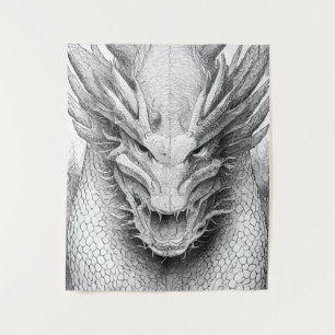 Dragon Legend Wild Nature Illustration Line Epic  Tapestry