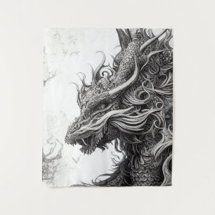 Dragon Legend Wild Nature Illustration Line Epic  Tapestry