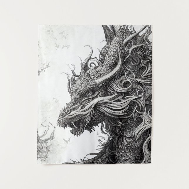 Dragon Legend Wild Nature Illustration Line Epic  Tapestry (Front)