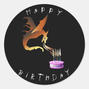 Dragon lighting birthday candles on pink cake classic round sticker