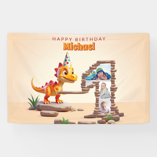 Dragon Little Dino | 1st Birthday Big Number Photo Banner (Horizontal)