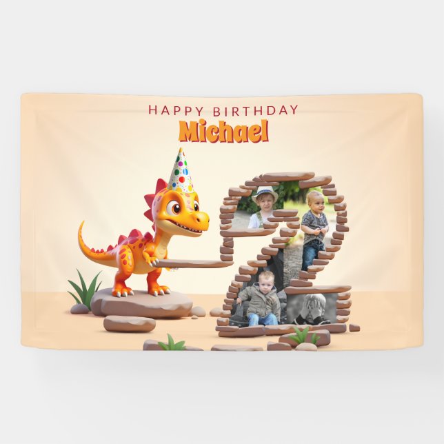 Dragon Little Dino | 2nd Birthday Big Number Photo Banner (Horizontal)