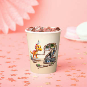 Dragon Little Dino 2nd Birthday Photo Big Number Paper Cups