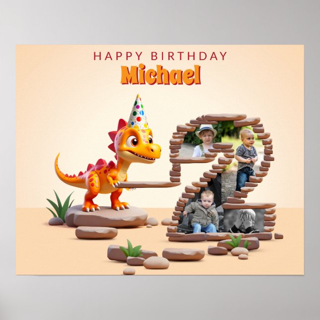 Dragon Little Dino | Photo Big Number 2nd Birthday Poster (Front)