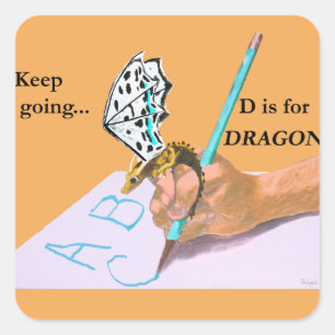 Dragon Looks at ABC Square Sticker