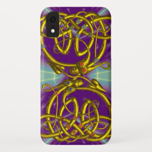 DRAGON LOVE ,GOLD CELTIC KNOTS DRAGONS, Purple iPhone XR Case