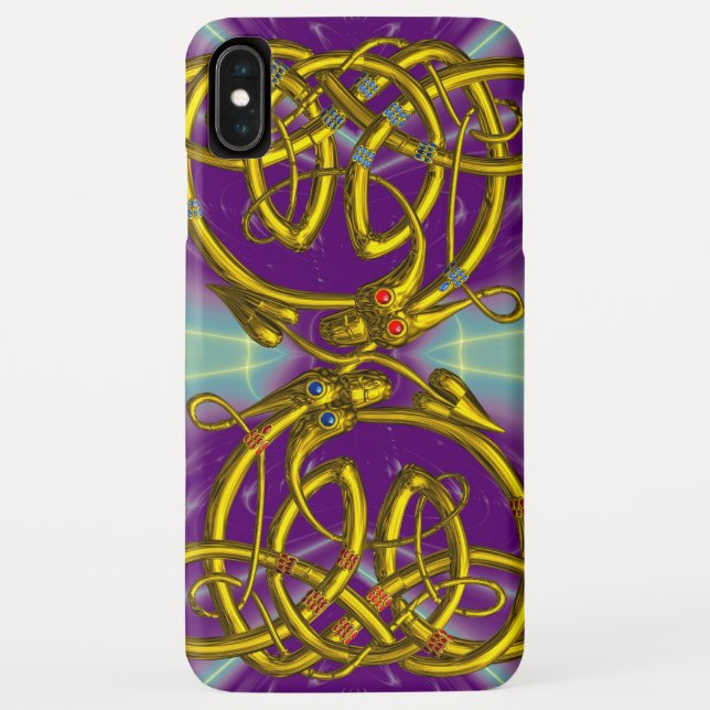 DRAGON LOVE ,GOLD CELTIC KNOTS  DRAGONS, Purple Case-Mate iPhone Case (Back)