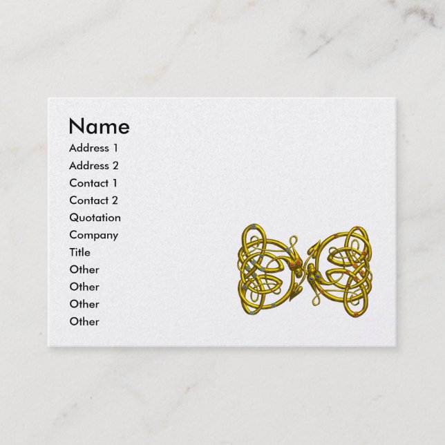 DRAGON LOVE,Gold Celtic Knots Fantasy White Pearl Business Card (Front)