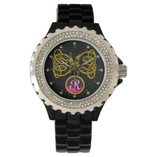 DRAGON LOVE/ GOLD CELTIC KNOTS GEMSTONE MONOGRAM WATCH