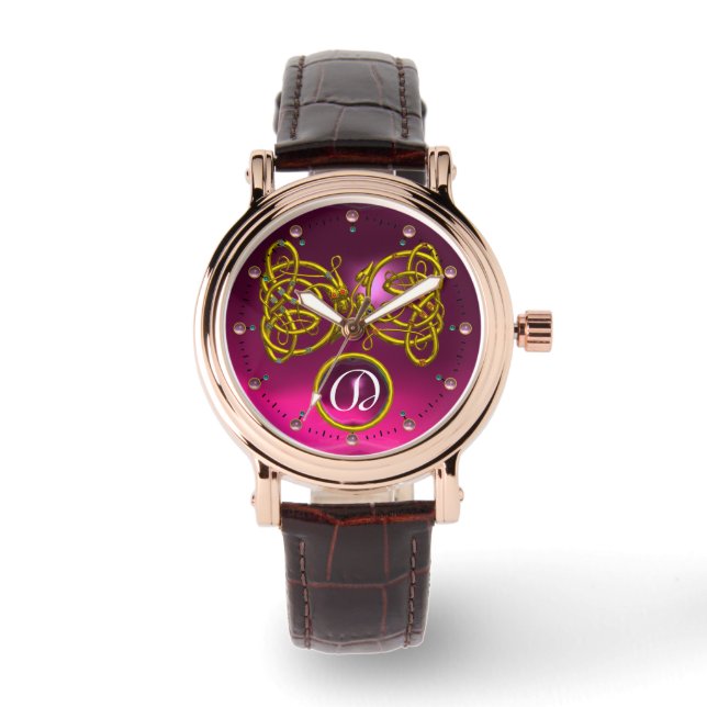 DRAGON LOVE/ GOLD CELTIC KNOTS GEMSTONE MONOGRAM WATCH (Front)