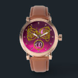 DRAGON LOVE/ GOLD CELTIC KNOTS GEMSTONE MONOGRAM WATCH<br><div class="desc">Elegant 3D ptnk ruby gem stone with gold Celtic dragons .Very accurated 3D modelling and rendering by Bulgan Lumini (c).Part from series Hyper Talismans.</div>