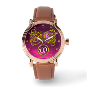 DRAGON LOVE/ GOLD CELTIC KNOTS GEMSTONE MONOGRAM WATCH