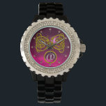 DRAGON LOVE/ GOLD CELTIC KNOTS GEMSTONE MONOGRAM WATCH<br><div class="desc">Elegant 3D ptnk ruby gem stone with gold Celtic dragons  .Very accurated 3D modelling and rendering  by Bulgan Lumini (c).Part from series Hyper Talismans.</div>