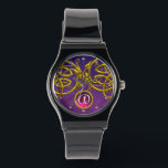 DRAGON LOVE/ GOLD CELTIC KNOTS GEMSTONE MONOGRAM WATCH<br><div class="desc">Elegant and unique design , gold Celtic dragons in light waves.  Very accurated 3D modelling and fractal art and rendering  by Bulgan Lumini (c).Part from series Hyper Talismans.</div>