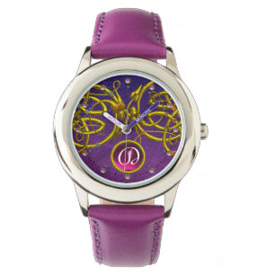 DRAGON LOVE/ GOLD CELTIC KNOTS GEMSTONE MONOGRAM WATCH