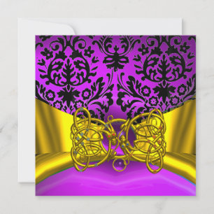 DRAGON LOVE GOLD PURPLE BLACK DAMASK MONOGRAM INVITATION