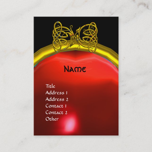 DRAGON LOVE RUBY MONOGRAM  red black yellow pink Business Card (Front)