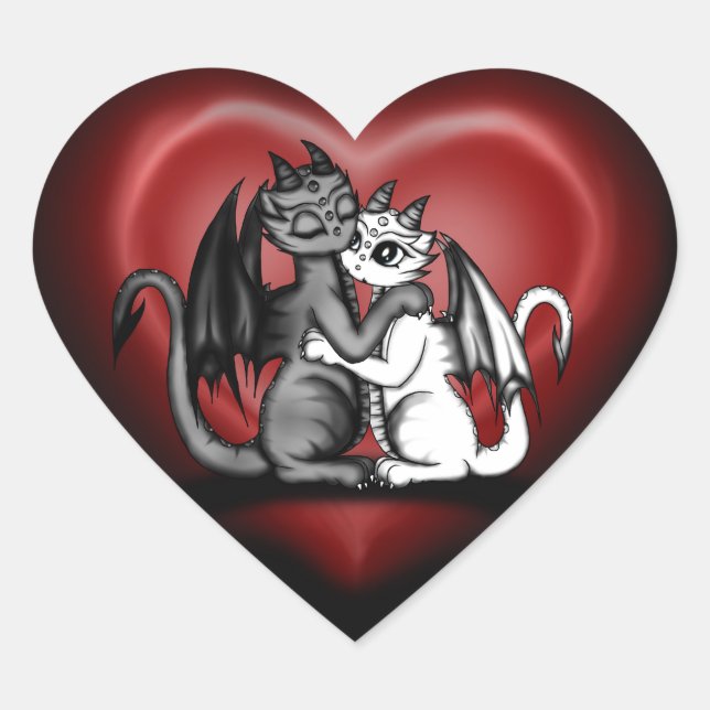 Dragon Lovepair Heart Sticker (Front)