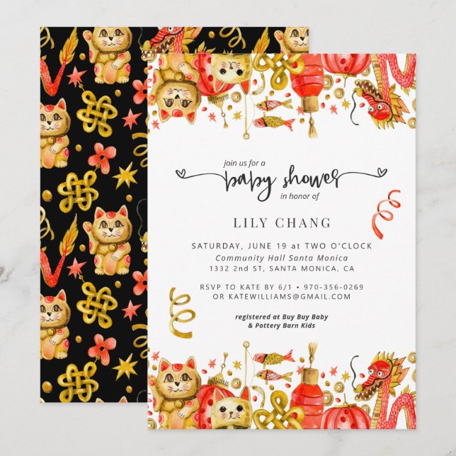 Dragon & Lucky Cat | Baby Shower Invitation (Front/Back)