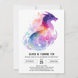 Dragon Magic Watercolor Birthday Invitation
