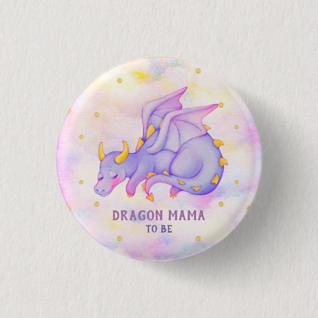Dragon Mama To Be Baby Shower Purple Dragon Button (Front)