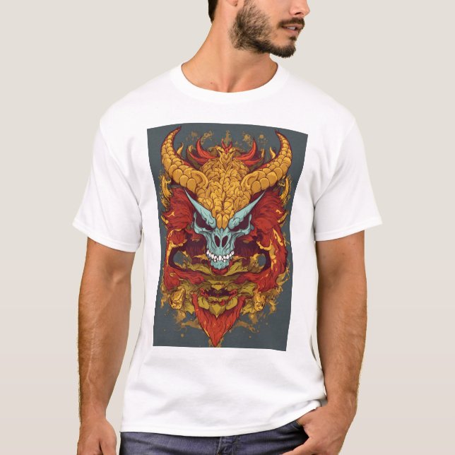Dragon mascot skull style men's t-shirt  (Front)