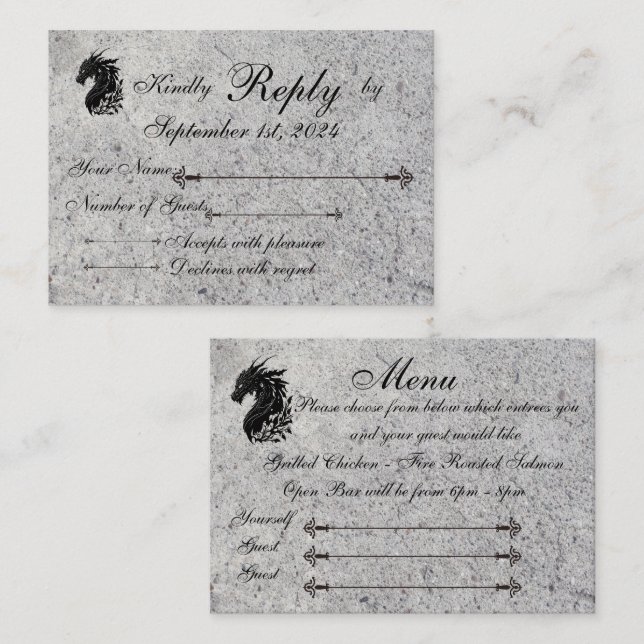Dragon, mediaeval RSVP/Menu Card (Front/Back)