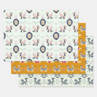 Dragon Mediaeval Wrapping Paper Flat Sheet Set of 
