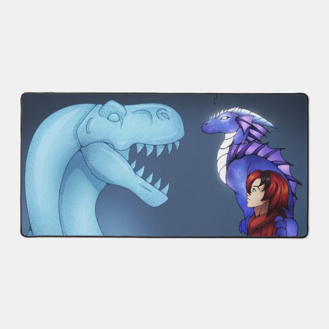 Dragon Meets Ice Dinosaur Desk Mat (Front)