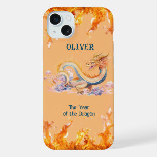 Dragon Monogram Chinese Zodiac Orange Trendy Cool iPhone 15 Plus Case
