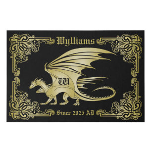 Dragon Monogram Gold Frame Traditional Book Cover Faux Canvas Print