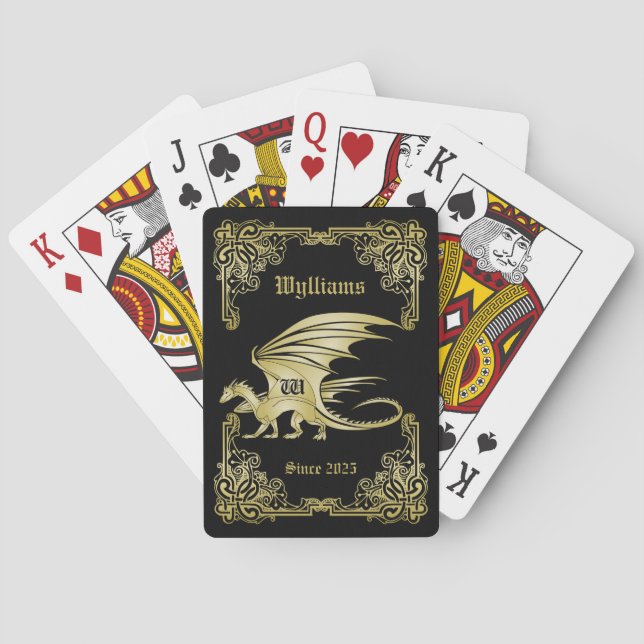 Dragon Monogram Gold Frame Traditional Book Cover Playing Cards (Back)
