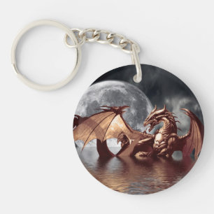 Dragon & Moon Fantasy Artwork Key Ring