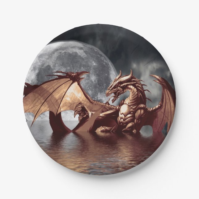 Dragon & Moon Fantasy Artwork Paper Plate (Front)