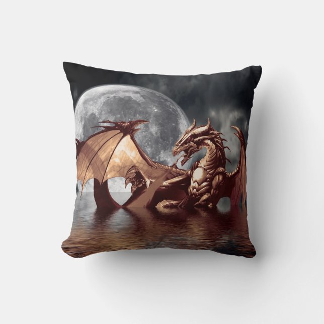 Dragon & Moon Fantasy Mythical Throw Pillow (Front)