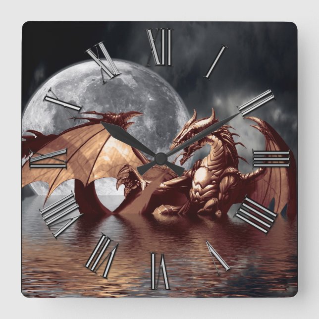 Dragon & Moon Fantasy Wall Clock (Front)