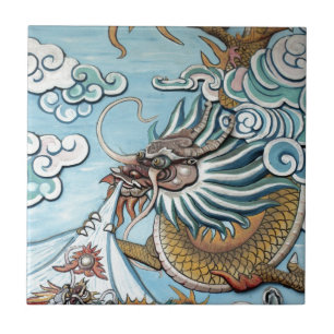 Dragon mural in Chinese Buddhist temple Tile