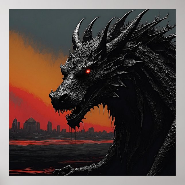 Dragon Noir Retro Poster Print (Front)