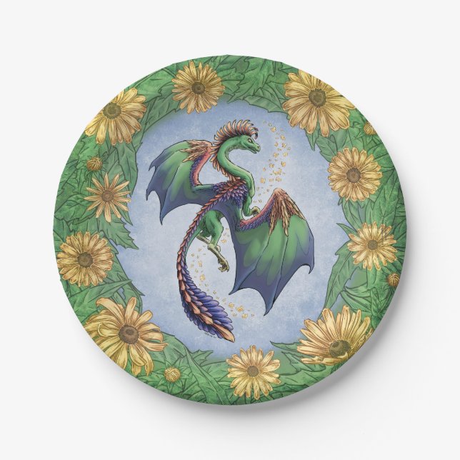 Dragon of Summer Nature Fantasy Art Paper Plate (Front)