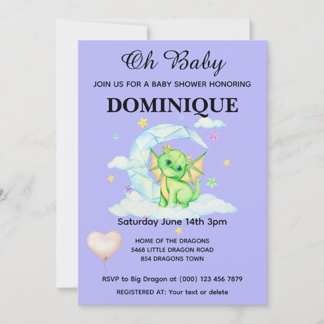 Dragon On A Cloud - Baby Shower Invitation (Front)
