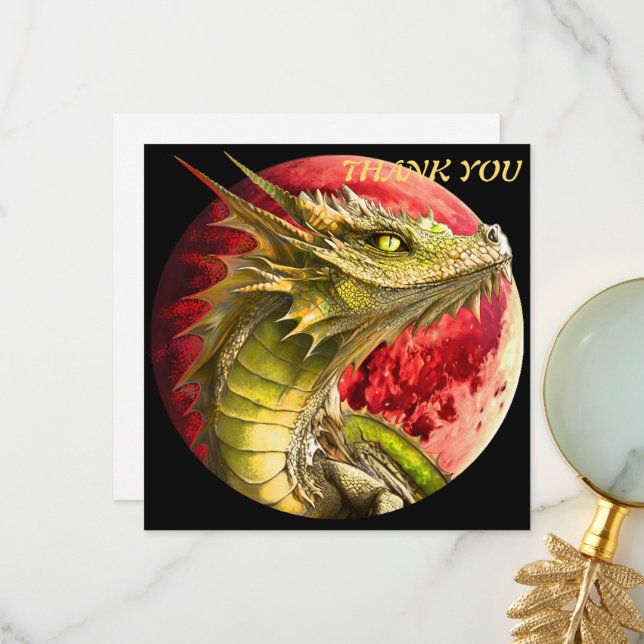 Dragon on Bloody Moon Thank You Card (Front/Back In Situ)