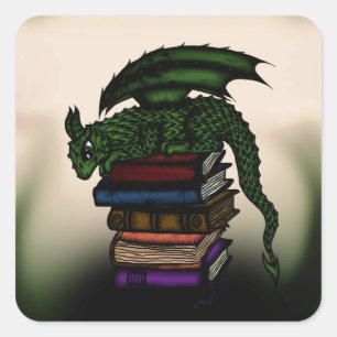 Dragon on Books Square Sticker