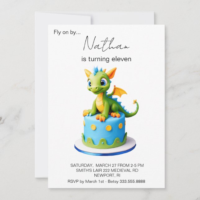 *~* Dragon on Cake Photo AP88 Birthday Party Invitation (Front)